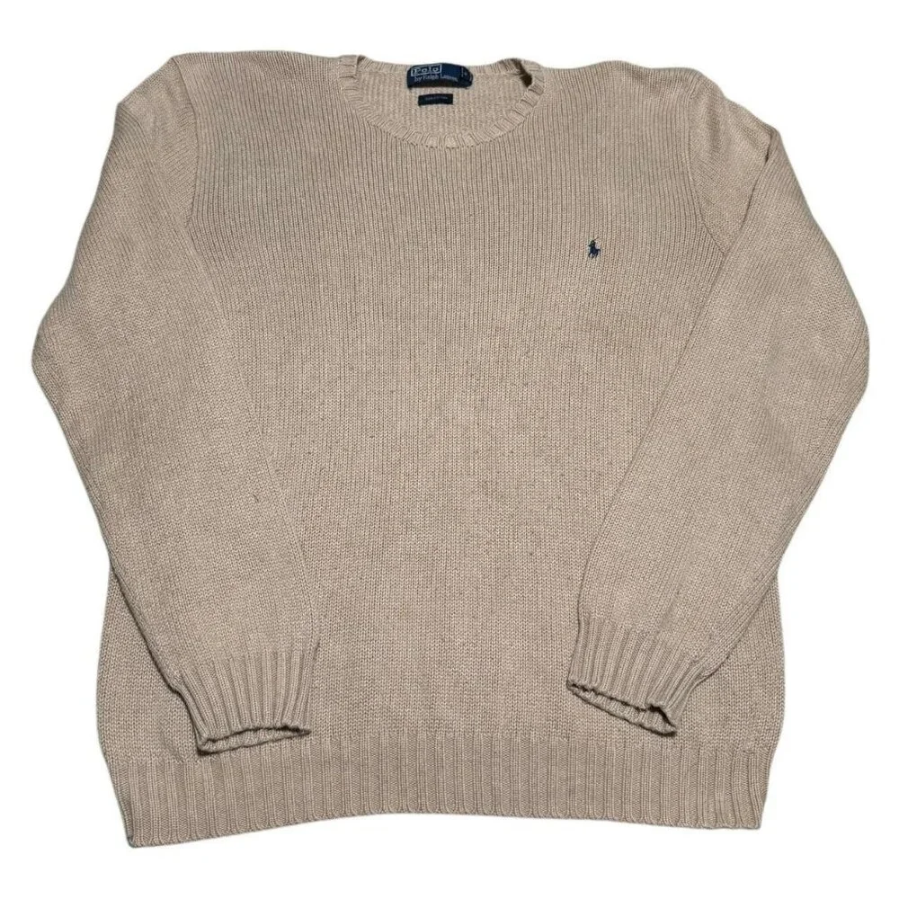 Vintage‎ Polo Ralph Lauren Hong Kong Cotton Tan Stained Sweater Men's XL